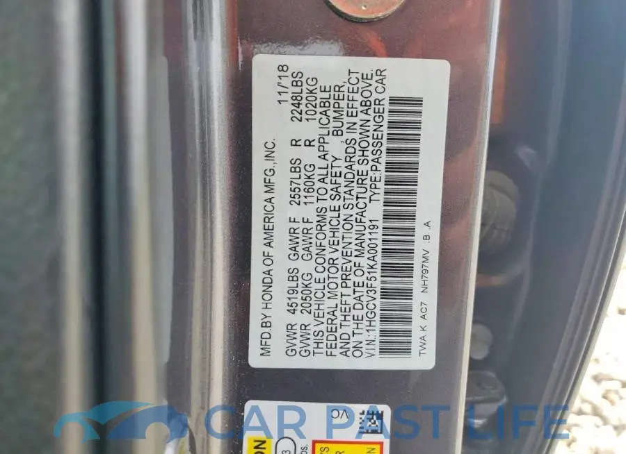 1HGCV3F51KA001191# 12
