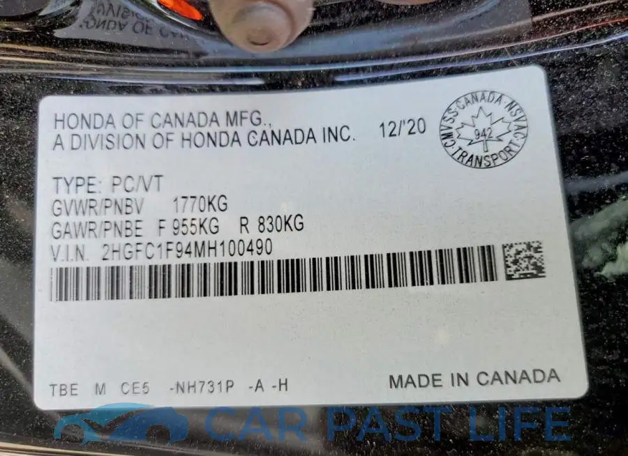 2HGFC1F94MH100490# 12