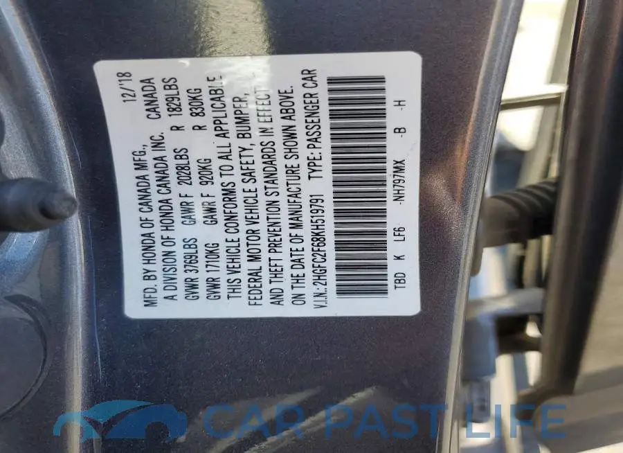 2HGFC2F68KH519791# 12