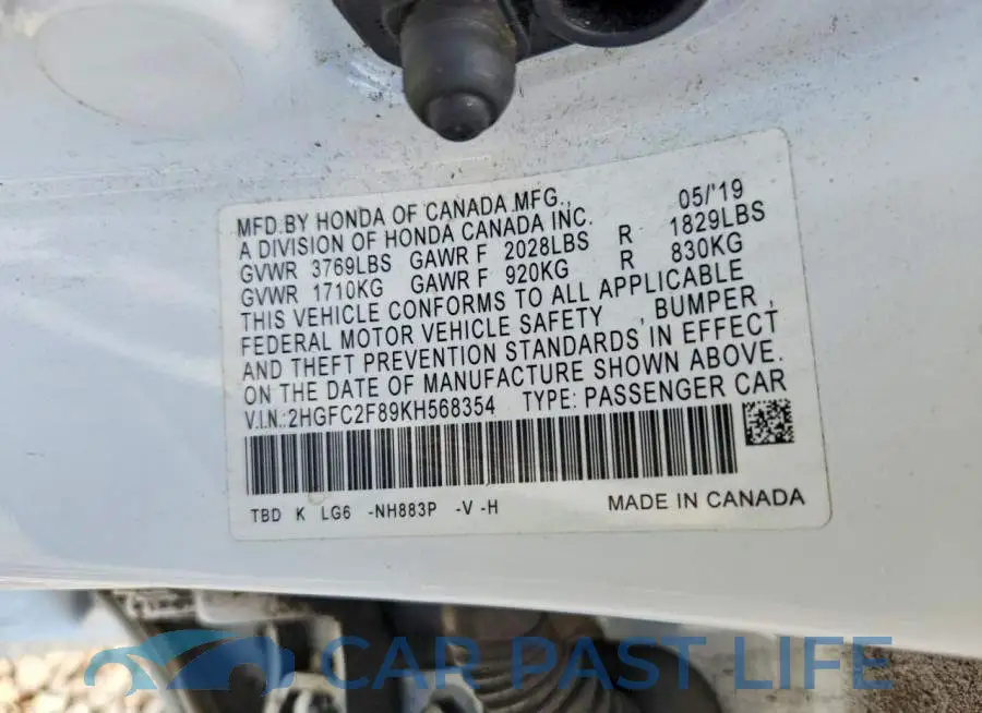 2HGFC2F89KH568354# 12