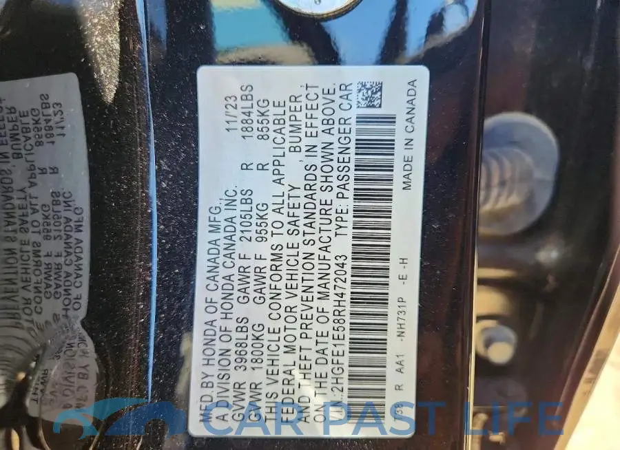 2HGFE1E58RH472043# 12