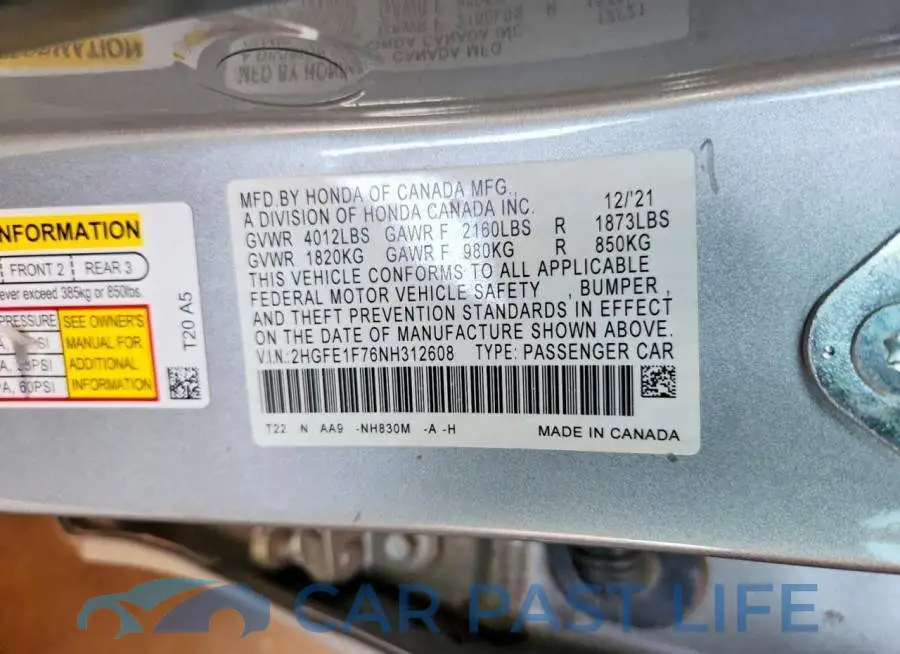 2HGFE1F76NH312608# 12