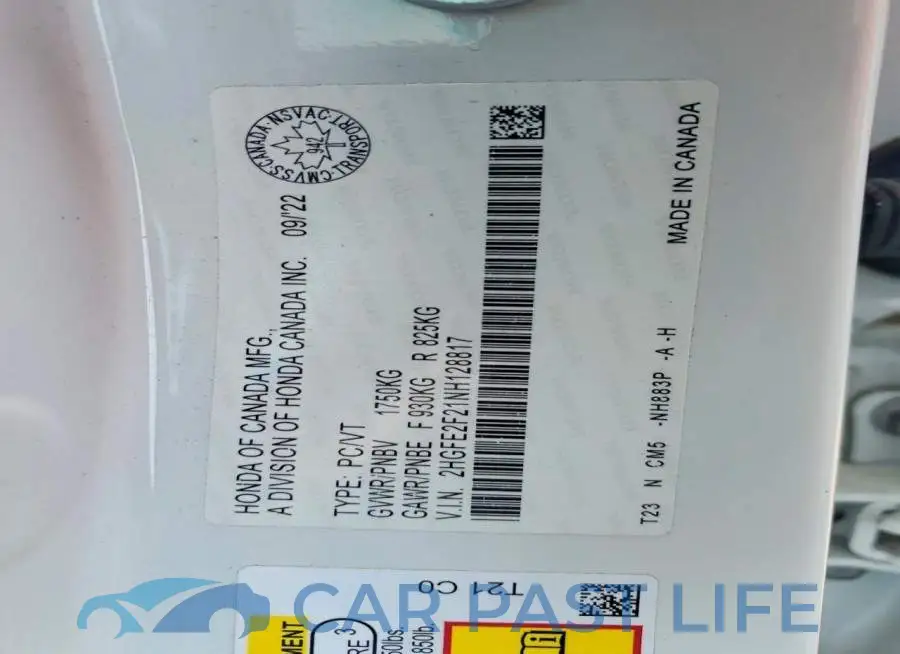 2HGFE2F21NH128817# 13