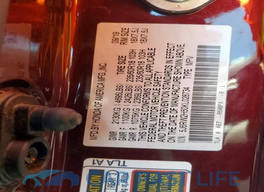 5J6RW2H50KL028734# 13