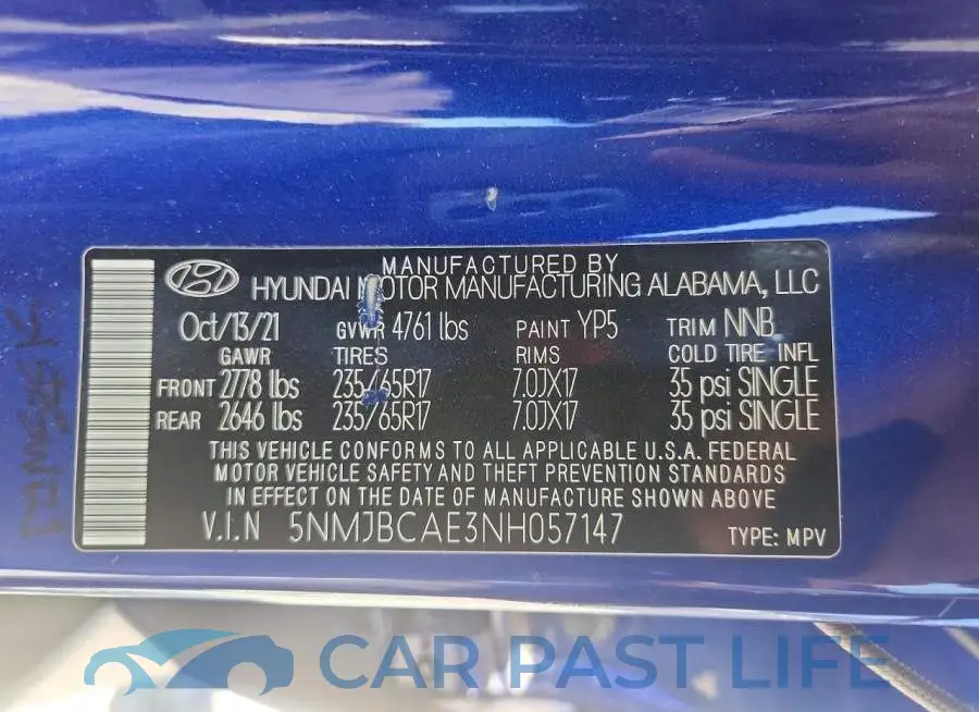 5NMJBCAE3NH057147# 12