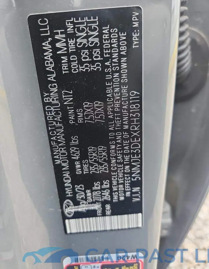5NMJE3DEXRH318119# 13