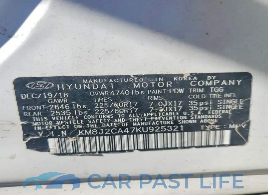 KM8J2CA47KU925321# 13