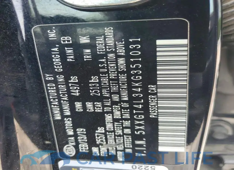 5XXGT4L34KG351031# 13