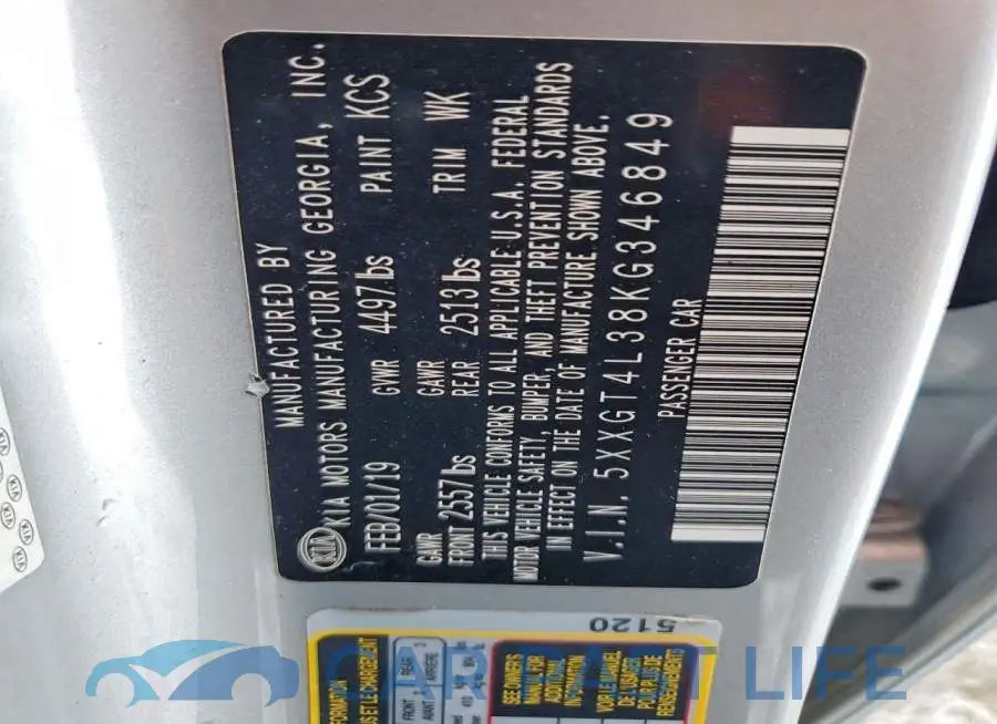5XXGT4L38KG346849# 12