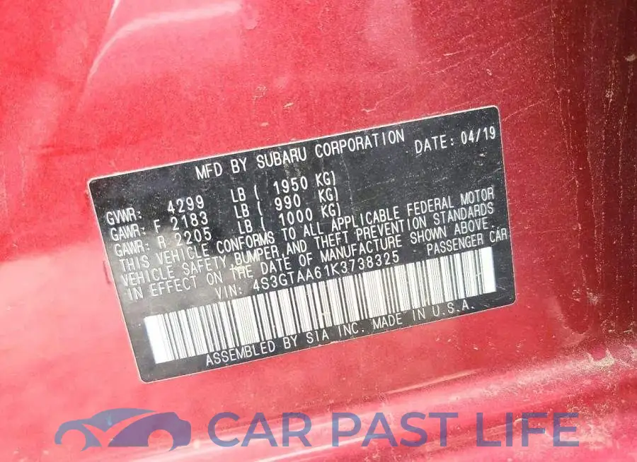 4S3GTAA61K3738325# 12