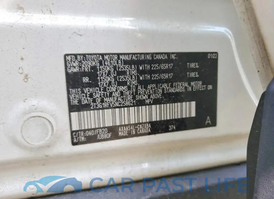 2T3G1RFV5NC258621# 13