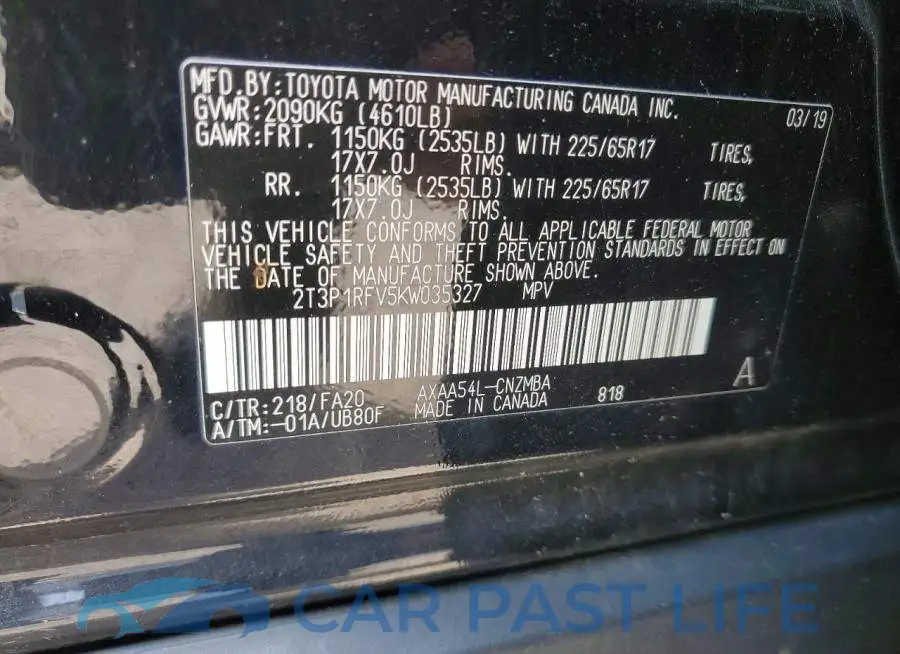 2T3P1RFV5KW035327# 13