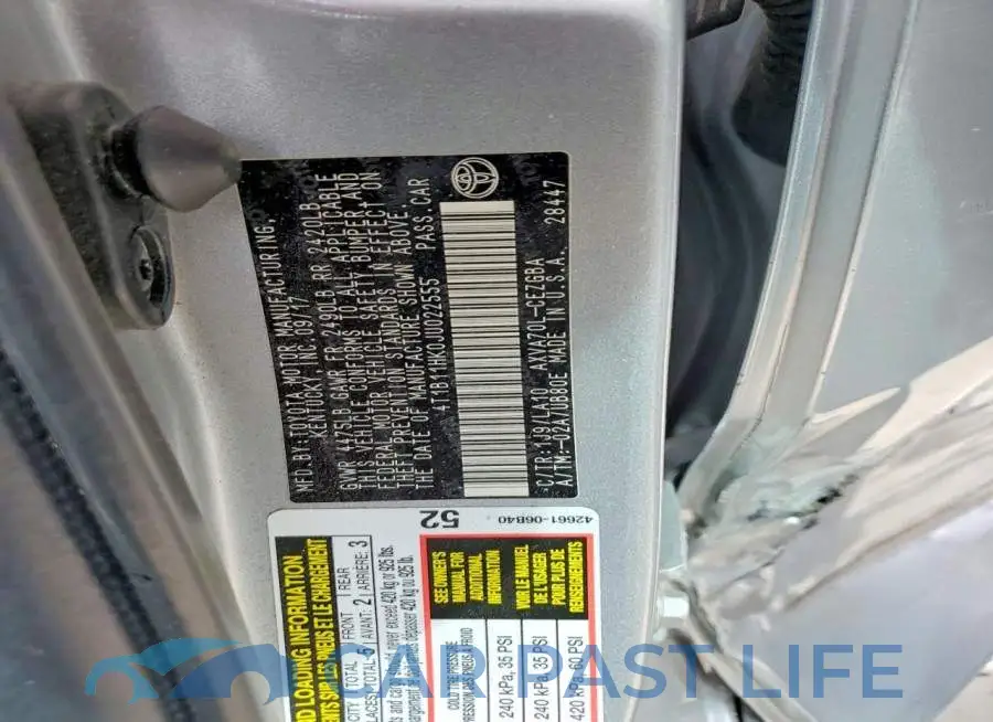 4T1B11HK0JU022555# 12