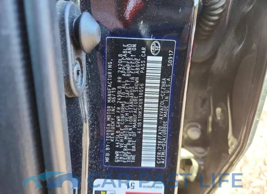 4T1B11HK5KU818056# 12