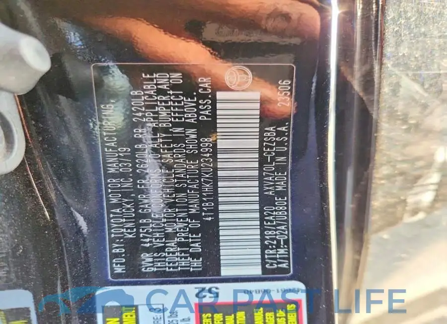 4T1B11HK7KU234998# 12