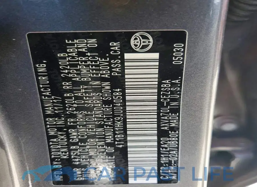 4T1B11HK9JU040584# 12