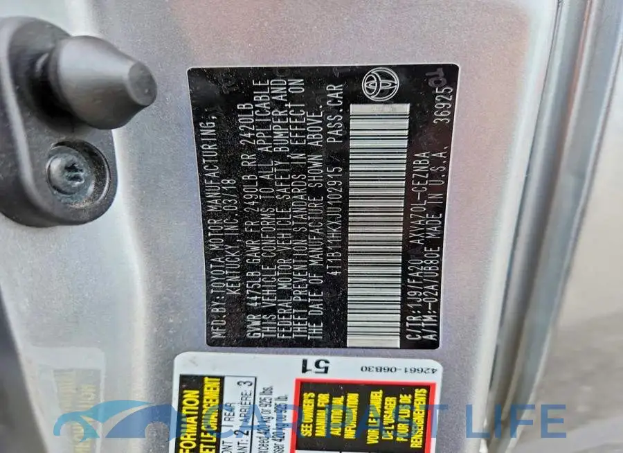 4T1B11HKXJU102915# 12