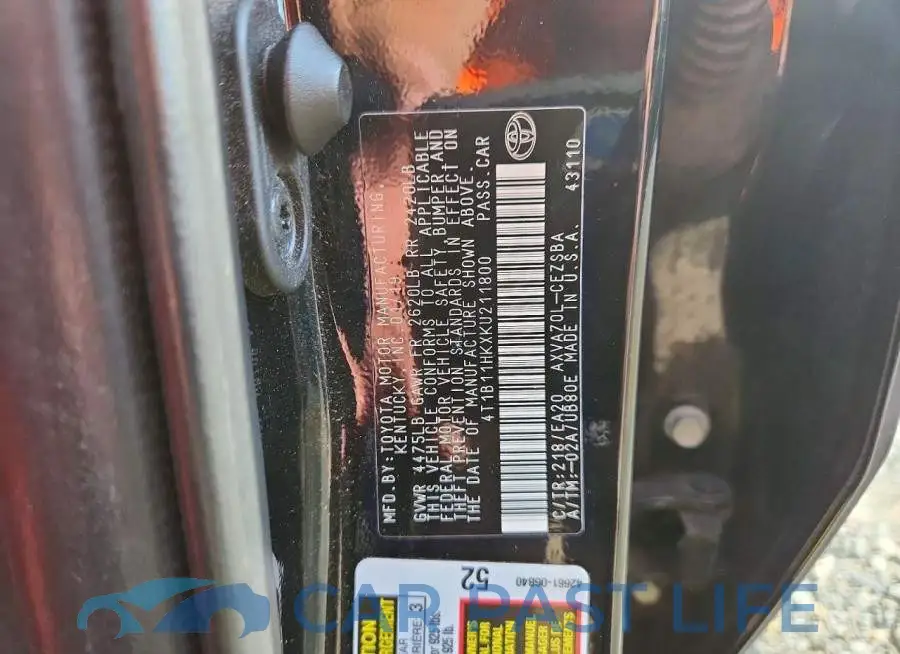 4T1B11HKXKU211800# 12