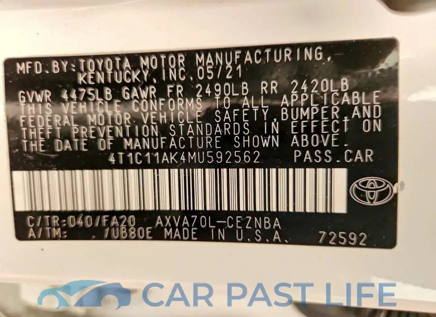 4T1C11AK4MU592562# 13