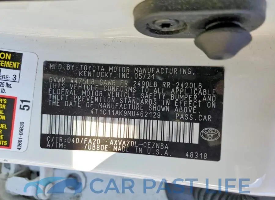 4T1C11AK9MU462129# 13