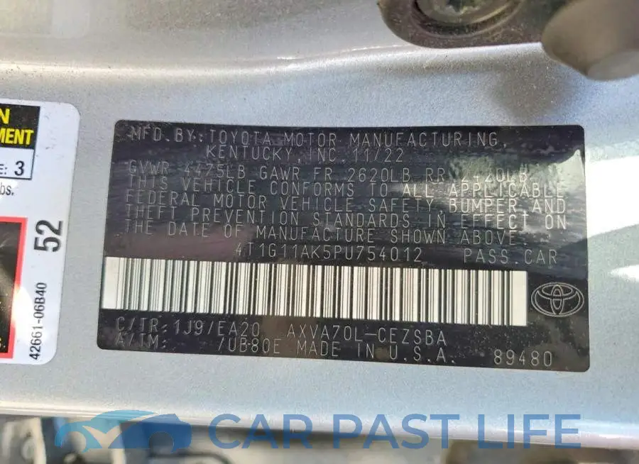 4T1G11AK5PU754012# 12