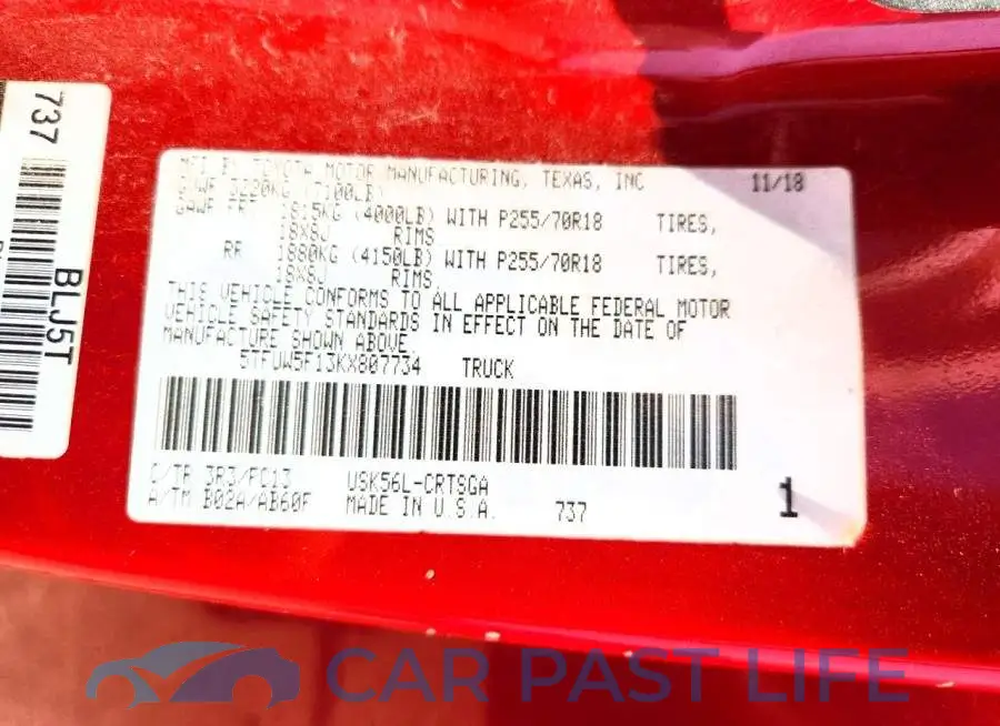 5TFUW5F13KX807734# 12