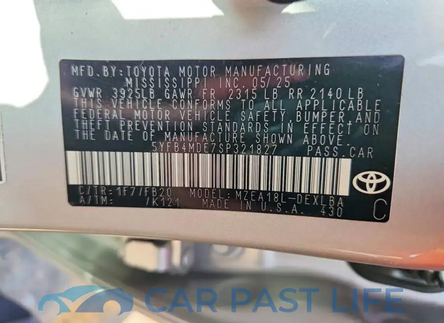5YFB4MDE7SP321827# 12