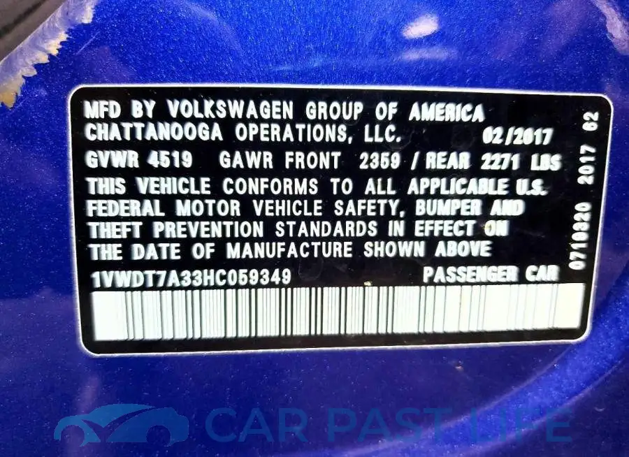 1VWDT7A33HC059349# 12