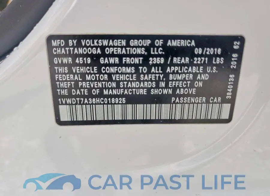 1VWDT7A36HC018925# 12