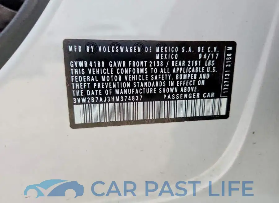 3VW2B7AJ3HM374837# 12