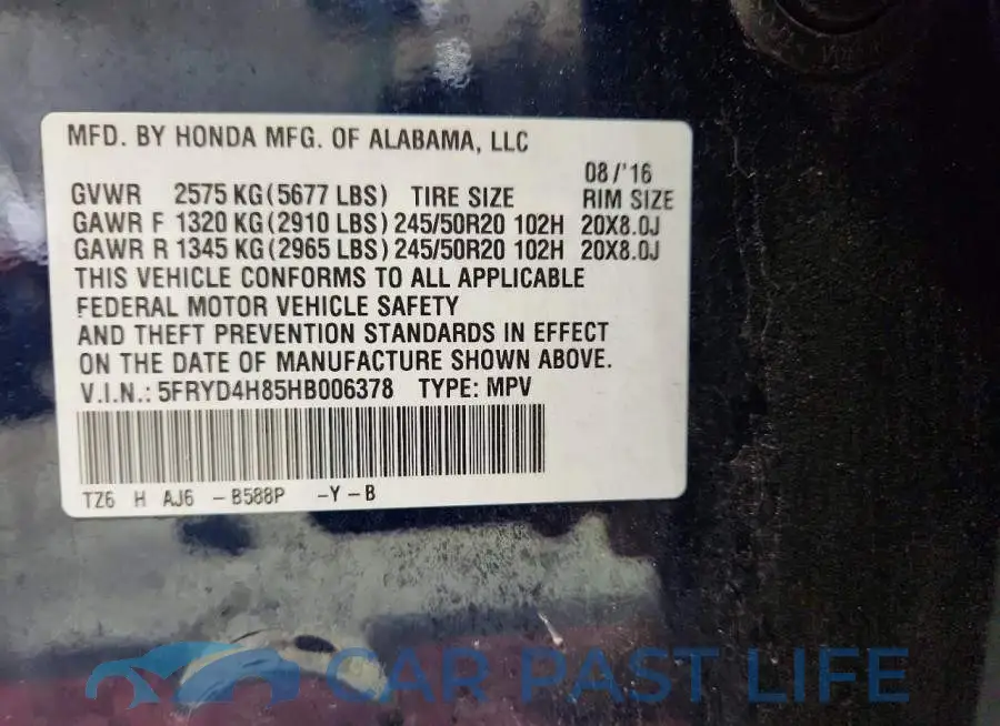 5FRYD4H85HB006378# 13