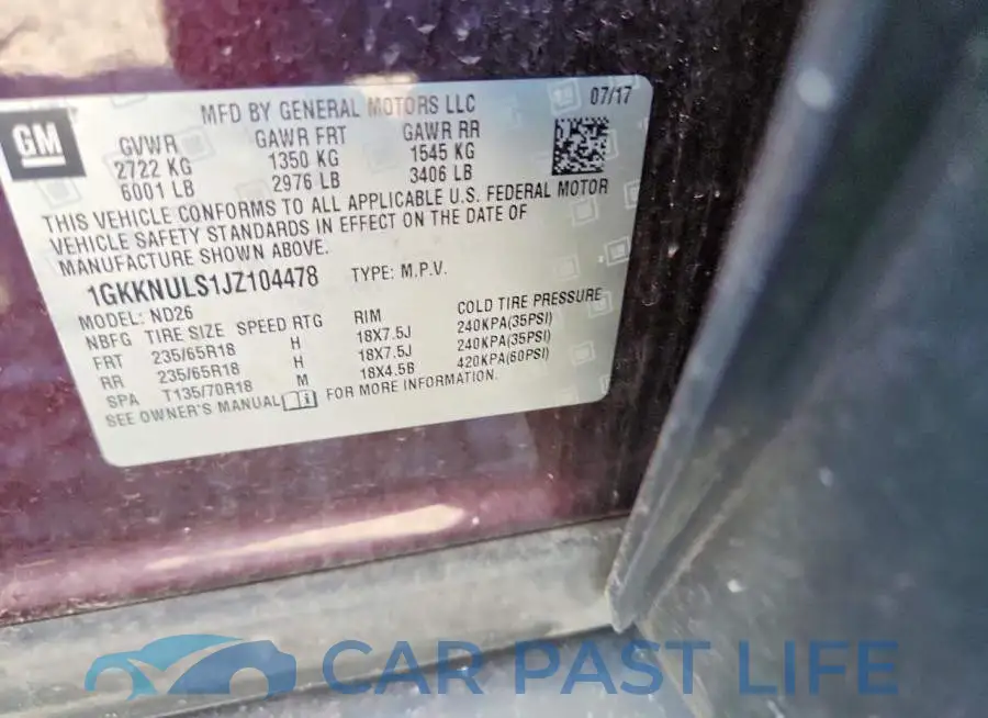 1GKKNULS1JZ104478# 13