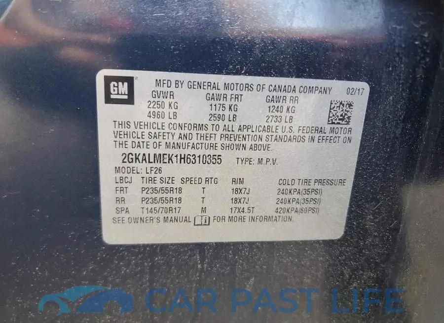 2GKALMEK1H6310355# 13