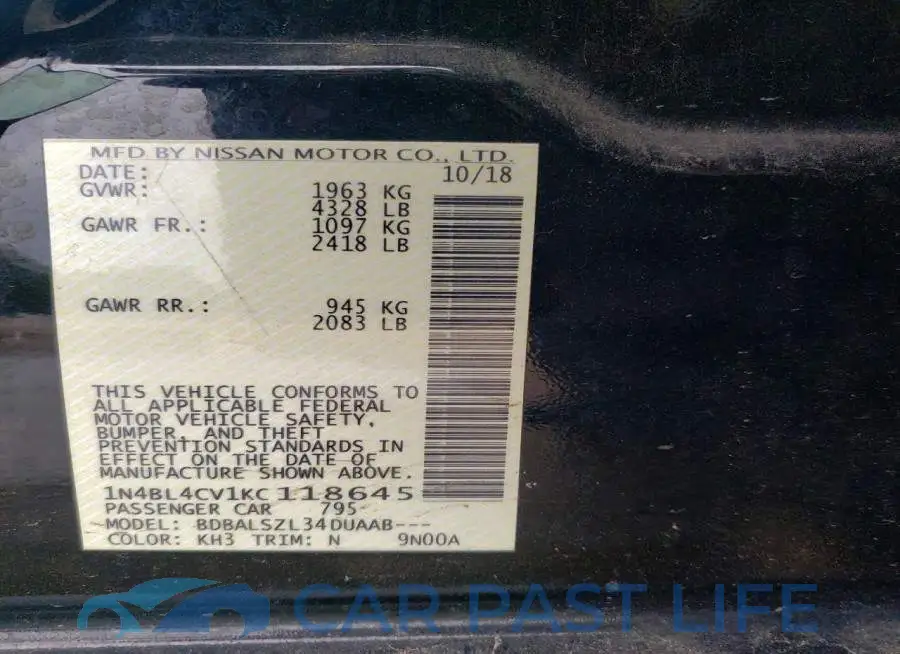 1N4BL4CV1KC118645# 12