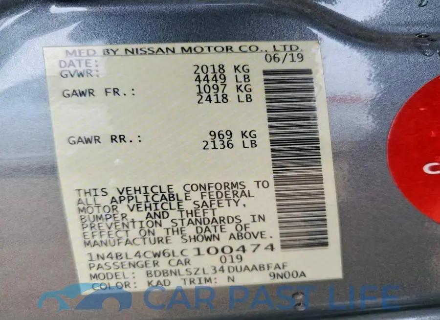 1N4BL4CW6LC100474# 12