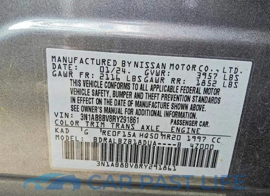 3N1AB8BV8RY291861# 12
