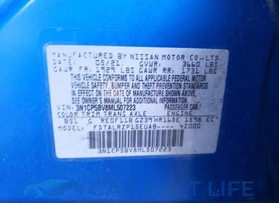 3N1CP5BV8ML507223# 13