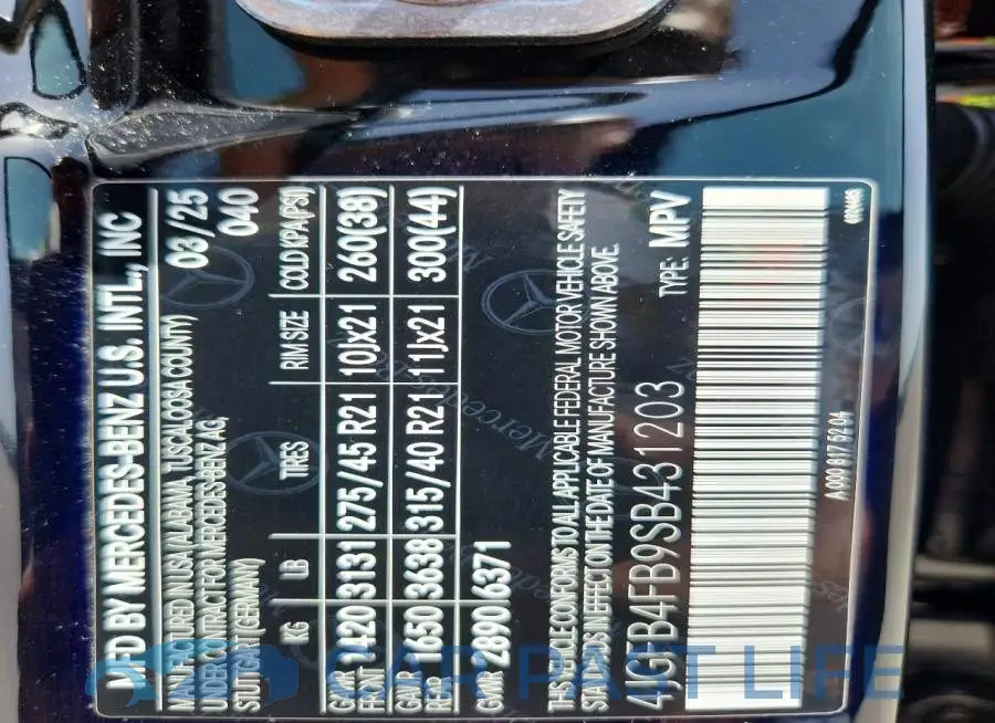 4JGFB4FB9SB431203# 12