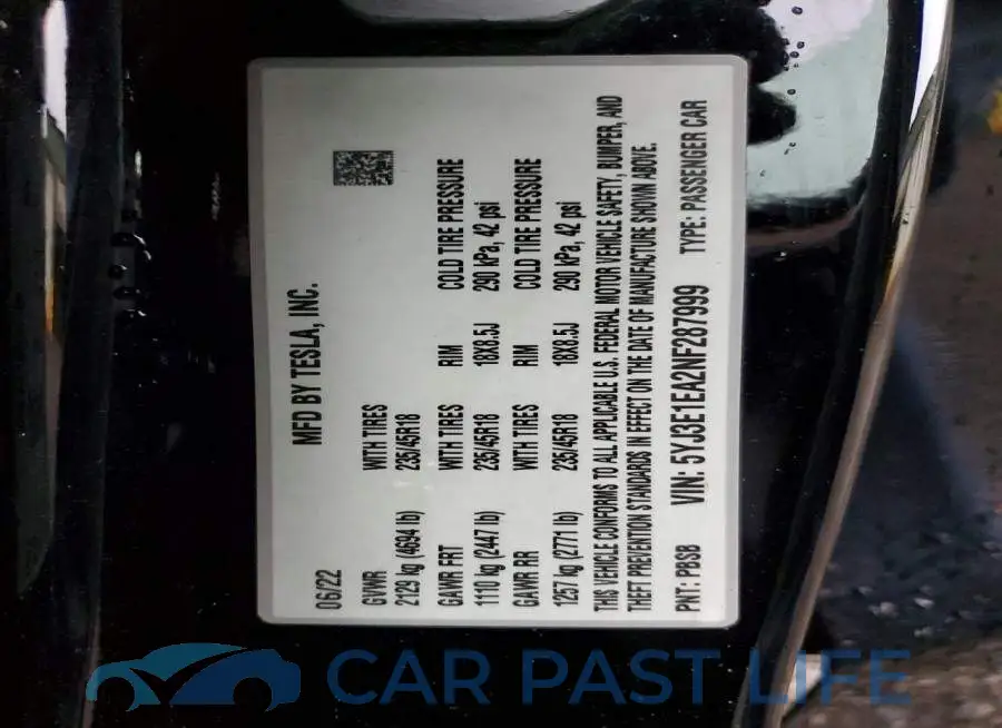 5YJ3E1EA2NF287999# 12