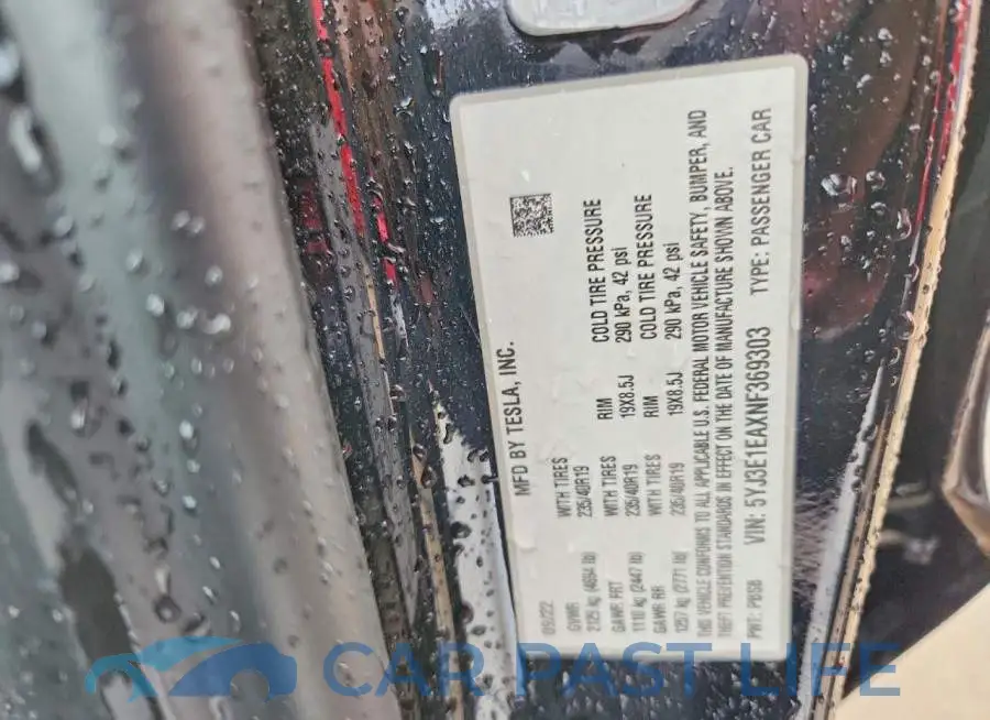 5YJ3E1EAXNF369303# 12