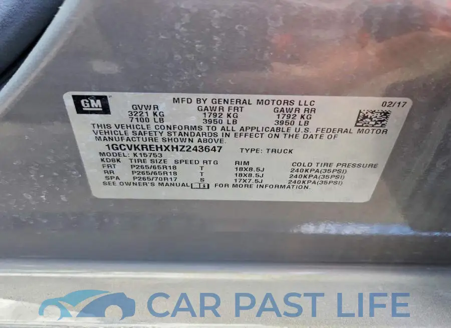 1GCVKREHXHZ243647# 12