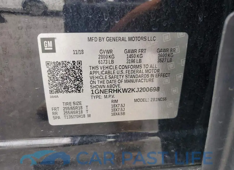 1GNERHKW2KJ200698# 13
