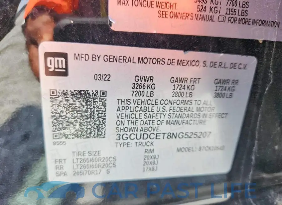 3GCUDCET8NG525207# 12