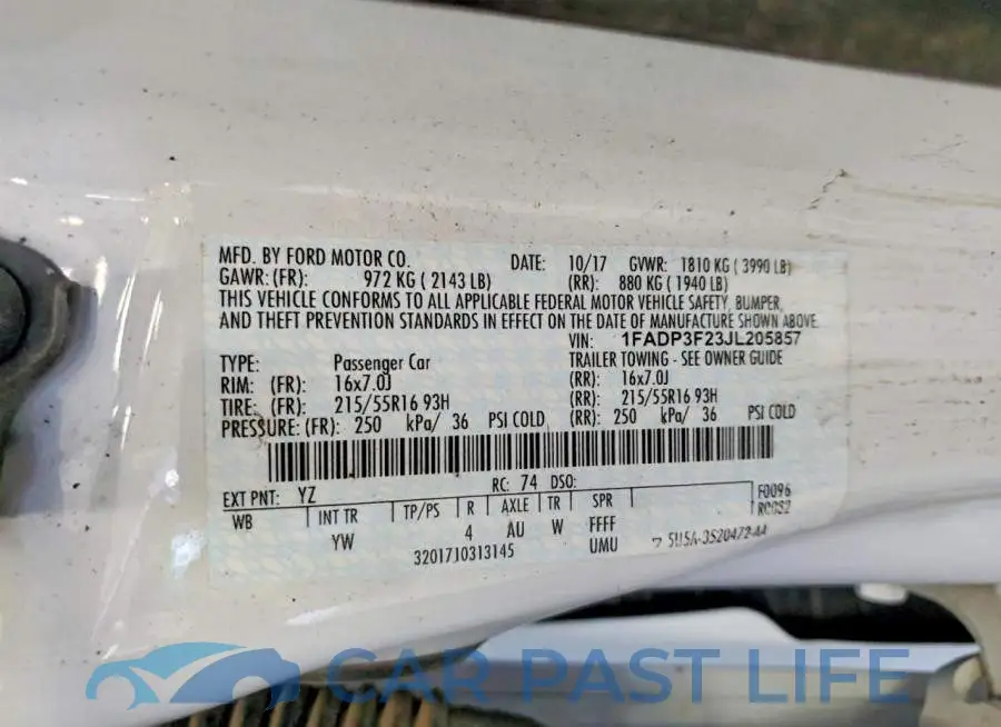 1FADP3F23JL205857# 12