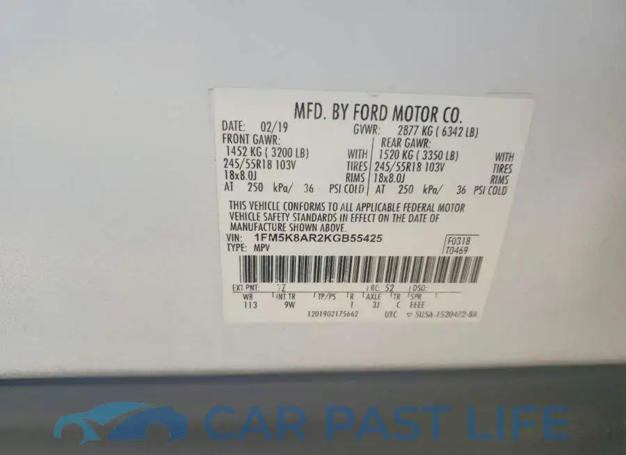 1FM5K8AR2KGB55425# 13