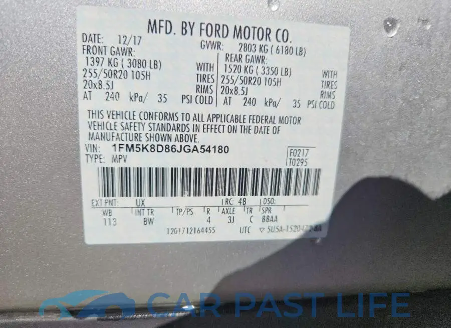 1FM5K8D86JGA54180# 12