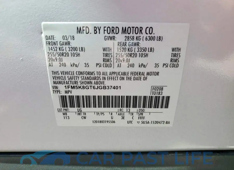 1FM5K8GT6JGB37401# 13