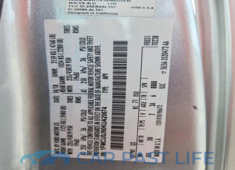 1FMCU0J90KUA20674# 14