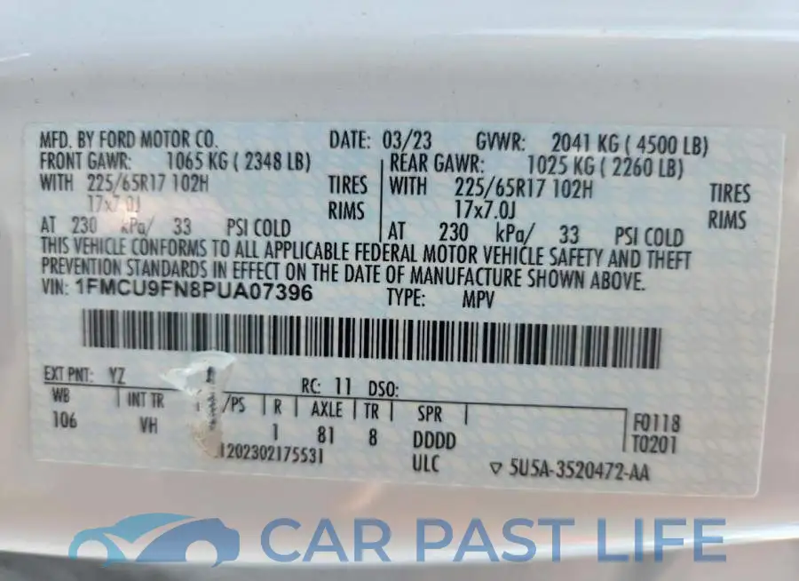1FMCU9FN8PUA07396# 14