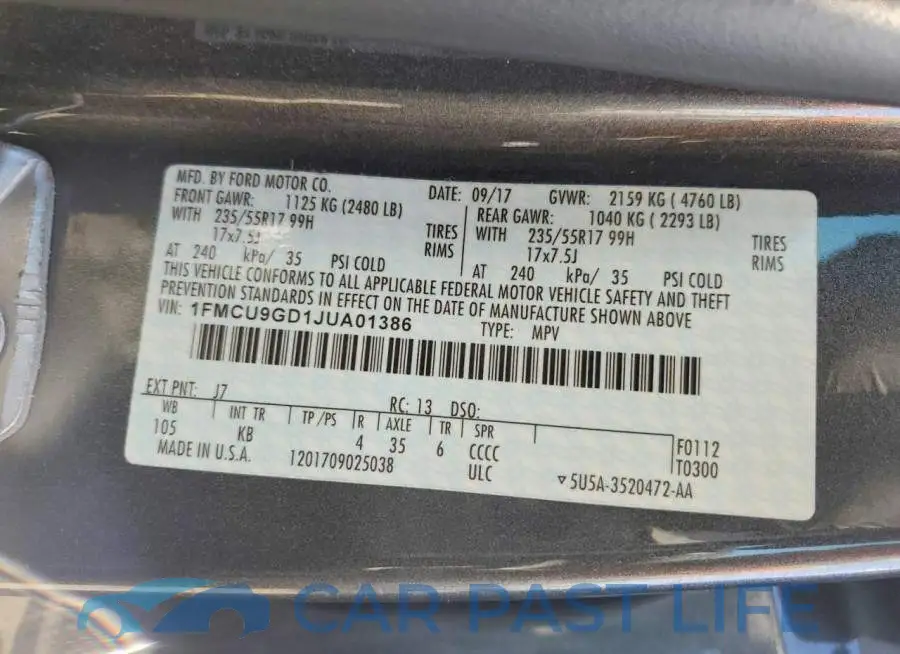 1FMCU9GD1JUA01386# 13
